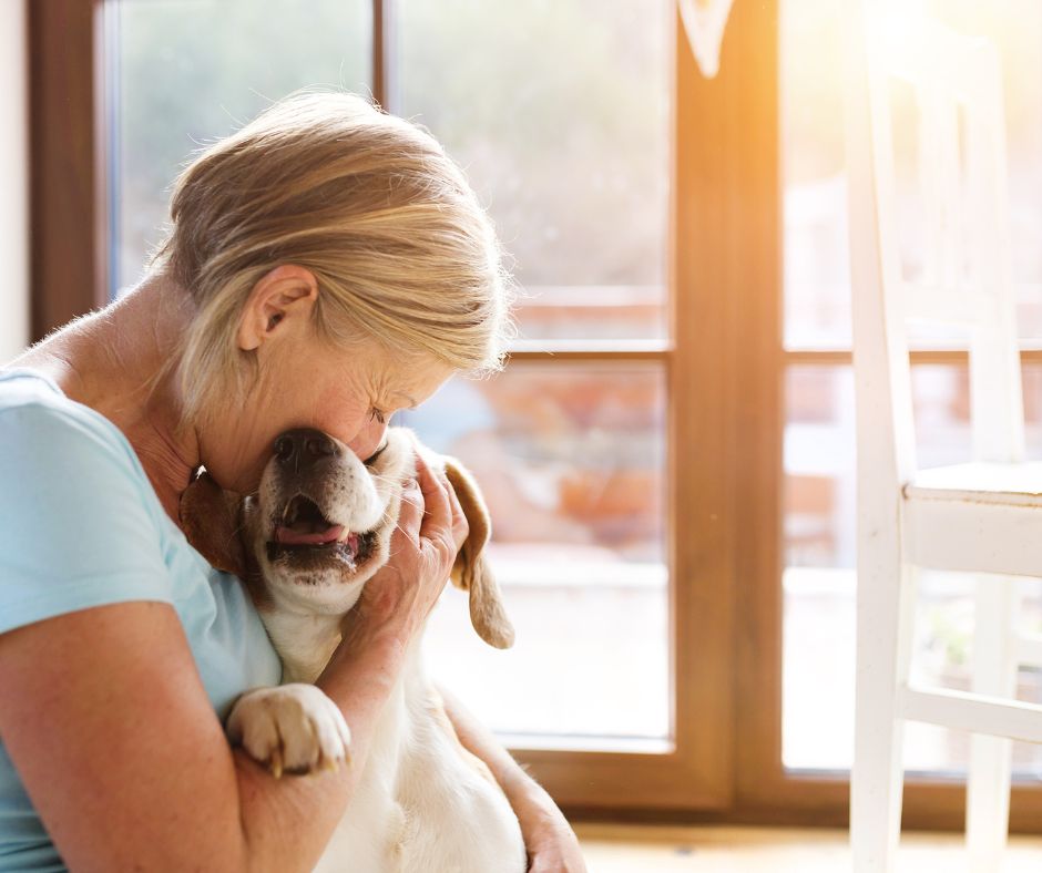 older lady with dog